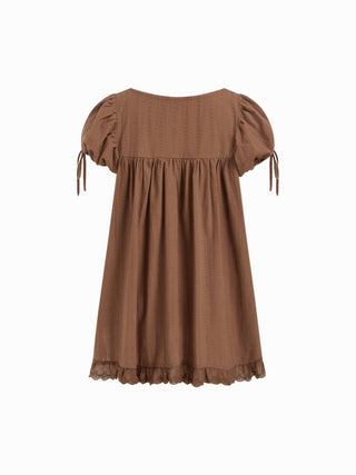Square Neck Solid Ruffle Knotted Short Sleeve Blouse