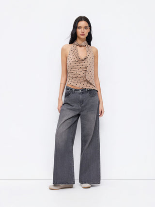 Halter Neckline Ruched Cami Top With Scarf
