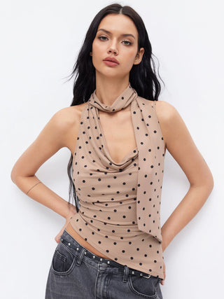 Halter Neckline Ruched Cami Top With Scarf