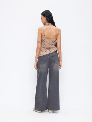 Halter Neckline Ruched Cami Top With Scarf