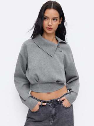 Asymmetrical Neck Long Sleeve Cinched Waist Sweatshirt