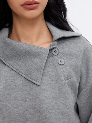 Asymmetrical Neck Long Sleeve Cinched Waist Sweatshirt