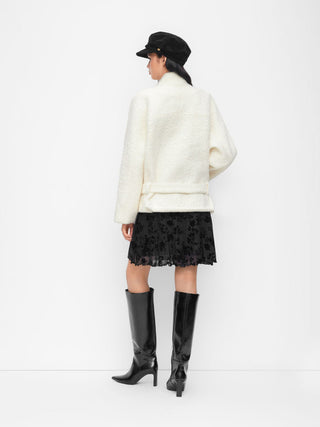 Wool-look Stand Collar Long Sleeve Jacket With Belt