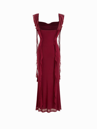 Mesh Ruffle Hem Maxi Dress