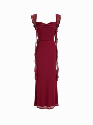 Mesh Ruffle Hem Maxi Dress