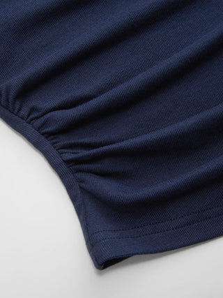 Asymmetrical Neck Bowknot Cinched Waist Ruched Tee