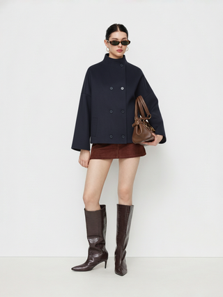 Wool-look High Neck Double Breasted Oversized Jacket