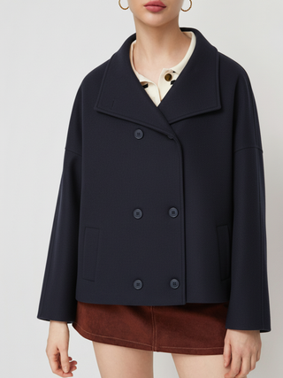 Wool-look High Neck Double Breasted Oversized Jacket