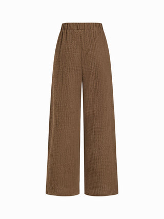 Texture Boat Neck Asymmetrical Hem Top & Mid Rise Straight Leg Trousers Set