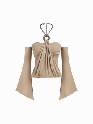 Halter Neckline Draped Metal Detail Top