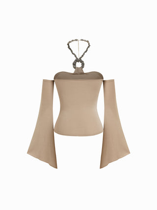 Halter Neckline Draped Metal Detail Top