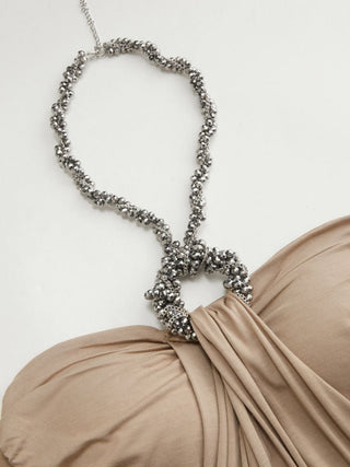 Halter Neckline Draped Metal Detail Top