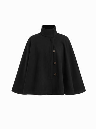 Wool-look Stand Collar Cloak Sleeve Oversized Jacket With Belt