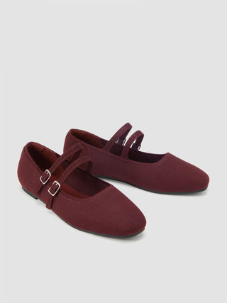 DOUBLE STRAP KNITTED MARY JANE FLATS