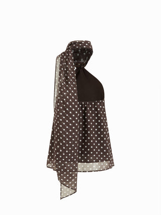 Chiffon Halter Neckline Polka Dot Metallic Decor Backless Top