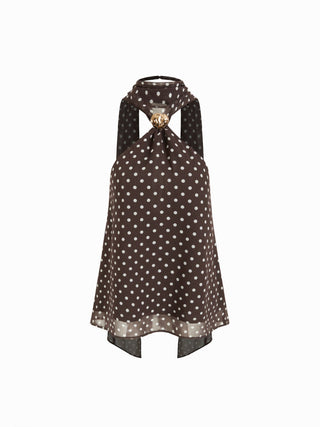 Chiffon Halter Neckline Polka Dot Metallic Decor Backless Top