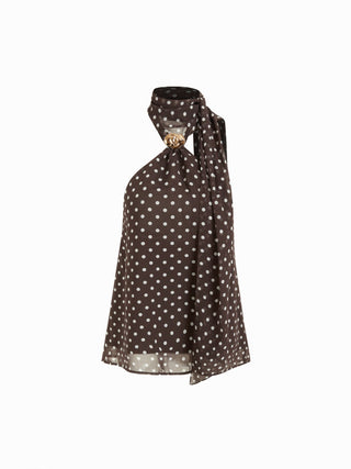Chiffon Halter Neckline Polka Dot Metallic Decor Backless Top
