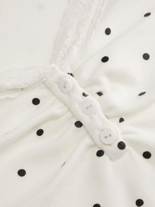 Thermal Cotton-blend V-neck Long Sleeve Lace Trim Ruched Tee