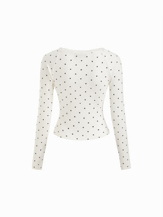 Thermal Cotton-blend V-neck Long Sleeve Lace Trim Ruched Tee