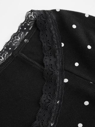 Thermal Cotton-blend V-neck Long Sleeve Lace Trim Ruched Tee