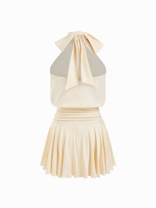 Stand Collar Sleeveless A-Line Mini Dress with Scarf