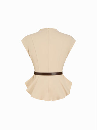 Stand Collar Cinched Waist Top With Belt & Zipper Mermaid Maxi Skirt Set