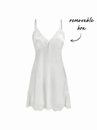 Satin Satin V-neck Floral Lace Bowknot Cami Nightdress For Bedroom