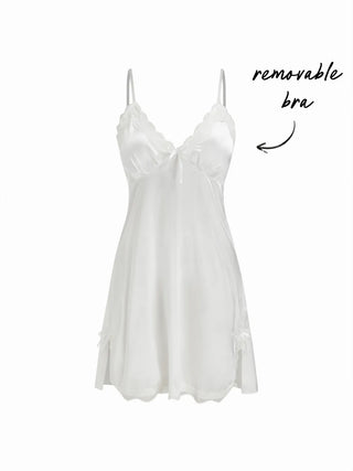 Satin Satin V-neck Floral Lace Bowknot Cami Nightdress For Bedroom
