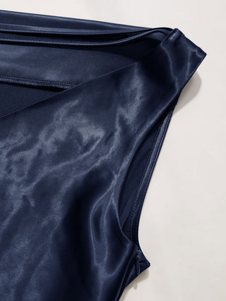 Satin Asymmetrical Neck Backless Maxi Dress