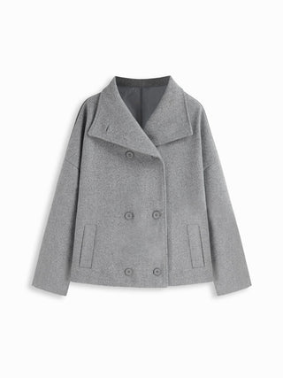 Wool-look High Neck Double Breasted Oversized Jacket