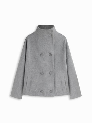 Wool-look High Neck Double Breasted Oversized Jacket