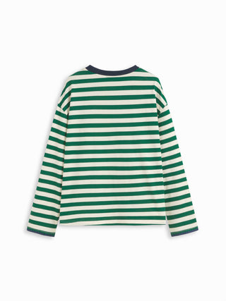 Round Neckline Striped Long Sleeve Oversized Tee