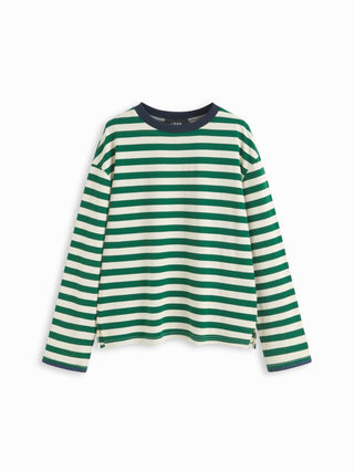 Round Neckline Striped Long Sleeve Oversized Tee