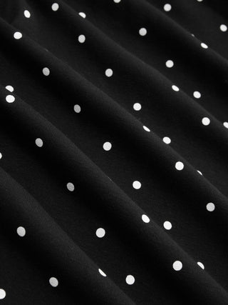 Cotton-blend Boat Neck Polka Dot Bowknot Midi Dress
