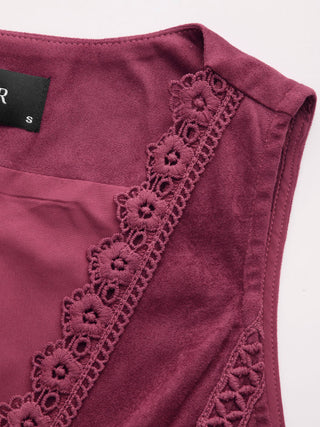 Suede V-Neck Lace Trim Waistcoat