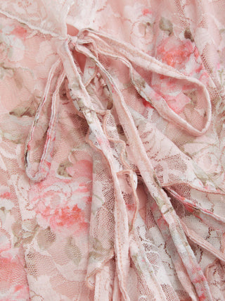 Floral Lace Trim Tie Front Cami Top & Mid Rise Bodycon Maxi Skirt Set