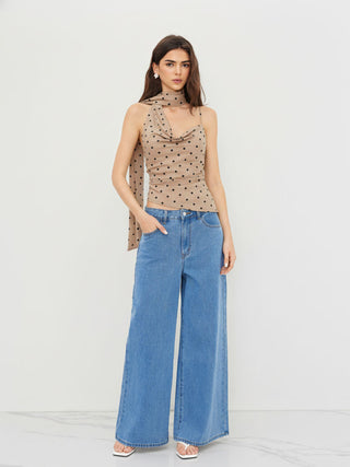 Halter Neckline Ruched Cami Top With Scarf