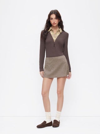 Jacquard Houndstooth Low Rise Split Mini Skort