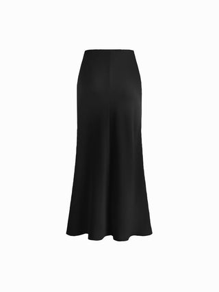 Satin Mid Rise Ruffle Bias Maxi Skirt