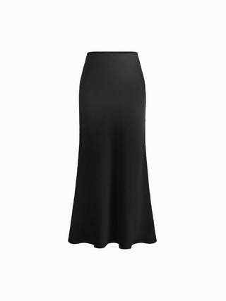 Satin Mid Rise Ruffle Bias Maxi Skirt