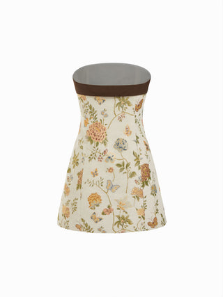 Jacquard Floral Bandeau A-line Mini Dress With Bowknot Scarf