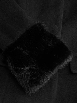 Wool-look Collar Faux Fur Trim Long Sleeve Button Jacket