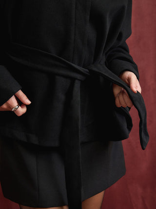 Wool-look Stand Collar Cloak Sleeve Oversized Jacket With Belt