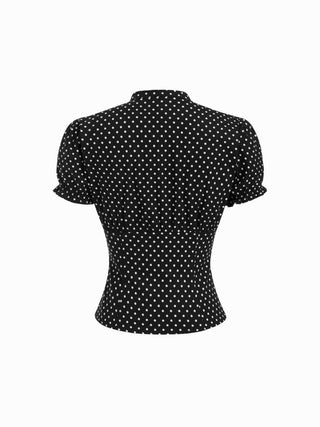 Cotton-blend V-neck Lettuce Trim Short Sleeve Blouse