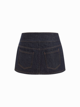 Washed Denim Low Rise A-Line Mini Skort