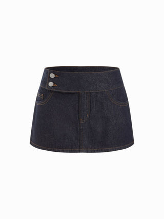 Washed Denim Low Rise A-Line Mini Skort
