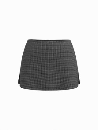 Jacquard Houndstooth Low Rise Split Mini Skort