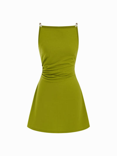 Square Neck Beaded Ruched A-line Cami Mini Dress