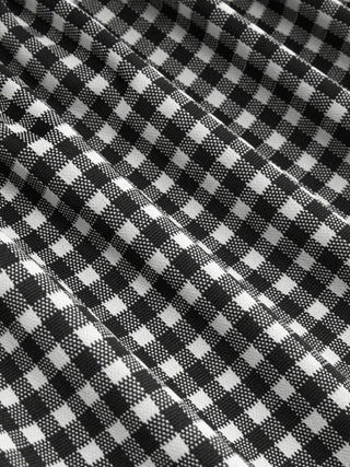 Knit Fabric Square Neck Puff Sleeve Plaid Drawstring Blouse  For Daily Casual Date