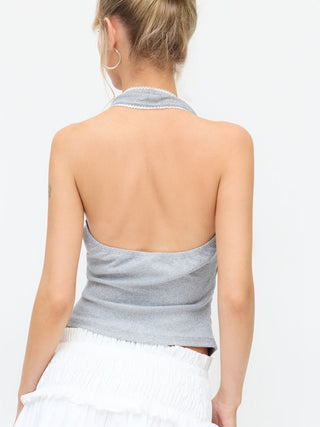 Cotton-blend Halter Neck Ruched Front Cami Top